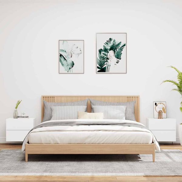 vidaXL Sieninės naktinės spintelės su LED, 2vnt., baltos