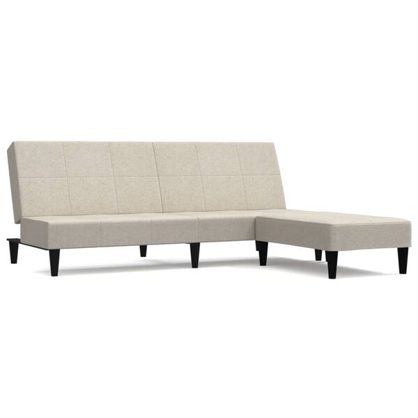 vidaXL Dvivietė sofa-lova su taburete, kreminė, mikropluo&scaron;to audinys