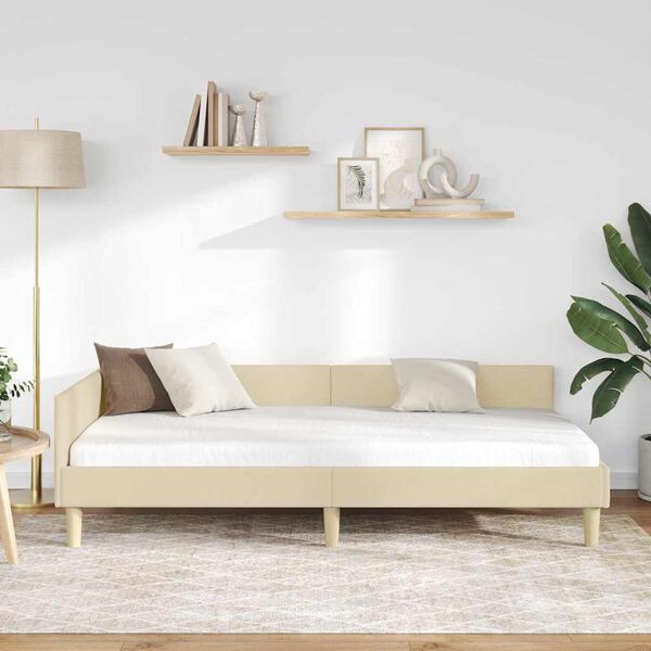 vidaXL Kampinė lovos konstrukcija Kreminė 90 x 190 cm audinys