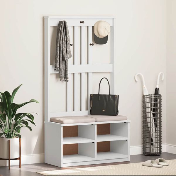 vidaXL salės medis "SANDNES" baltas 87x40x159,5 pu&scaron;ies masyvo