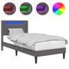 vidaXL Lovos rėmas su LED juostelėmis Pilka 90 x 190 cm Dirbtinė oda