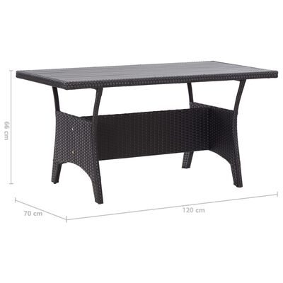 vidaXL Sodo stalas, juodos spalvos, 120x70x66cm, poliratanas