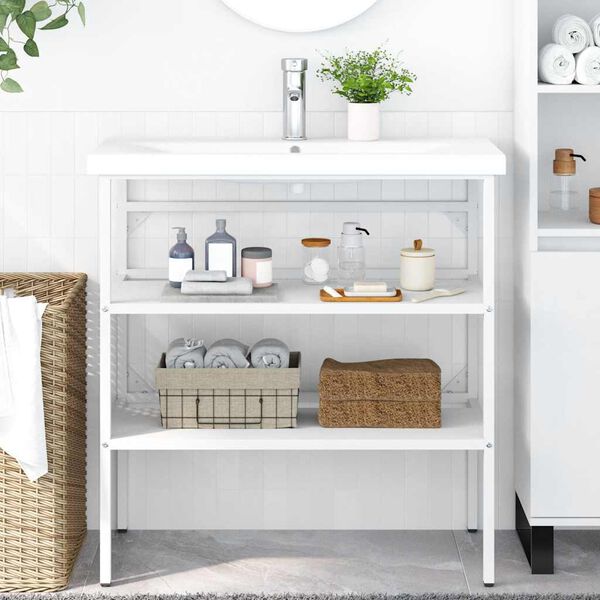 vidaXL Vonios kambario praustuvo rėmas, baltas, 79x38x83cm, geležis