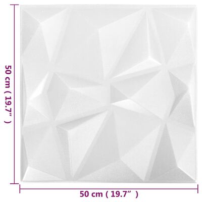vidaXL 3D sienų plokštės, 48vnt., deimantų baltos, 50x50cm, 12m²