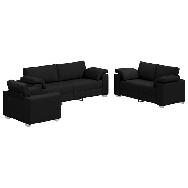 vidaXL Sofa 3 pcs Juoda Lino mišinio audinys