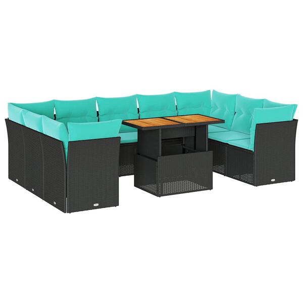 vidaXL Sodo komplektas su pagalvėlėmis, 10 dalių, juodas, poliratanas