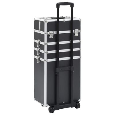 vidaXL Kosmetikos lagaminas su ratukais, juodos spalvos, aliuminis