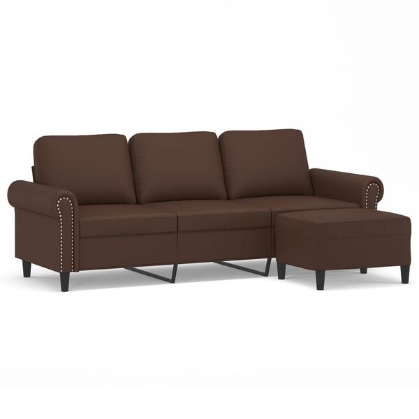 vidaXL Trivietė sofa su pakoja, rudos spalvos, 180cm, dirbtinė oda