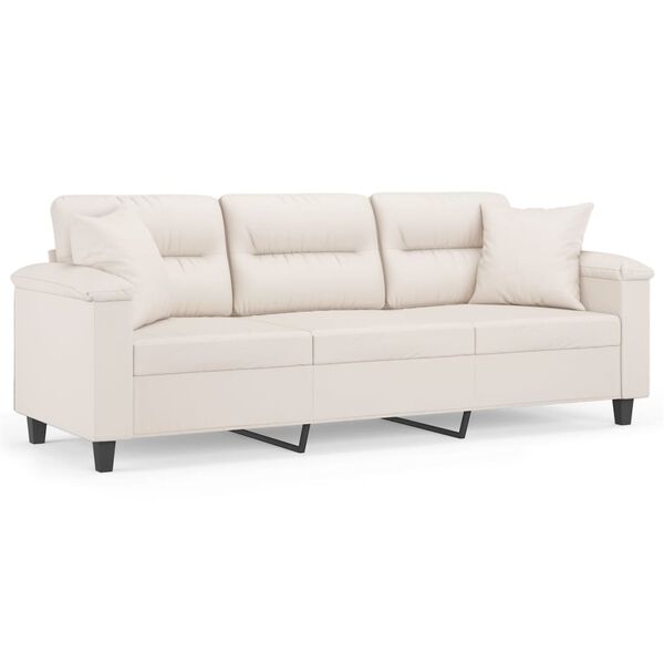 vidaXL Trivietė sofa su pagalvėmis, smėlio, 180cm, audinys