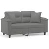 vidaXL Dvivietė sofa su pagalvėmis, pilka, 120cm, mikropluo&scaron;to audinys