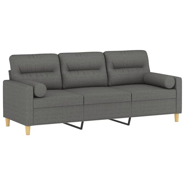 vidaXL Trivietė sofa su pagalvėlėmis, tamsiai pilka, 180cm, audinys