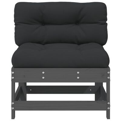 vidaXL Vidurinė sofos dalis su pagalvėlėmis, pilka, pušies masyvas