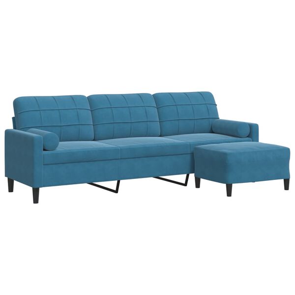 vidaXL Trivietė sofa su pakoja, mėlynos spalvos, 210cm, aksomas
