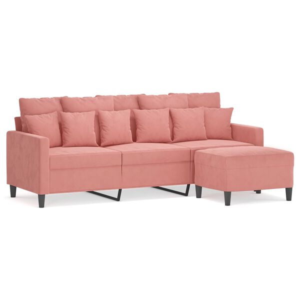 vidaXL Trivietė sofa su pakoja, rožinės spalvos, 180cm, aksomas
