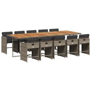 vidaXL Sodo komplektas su pagalvėlėmis, 11 dalių, pilkas, poliratanas