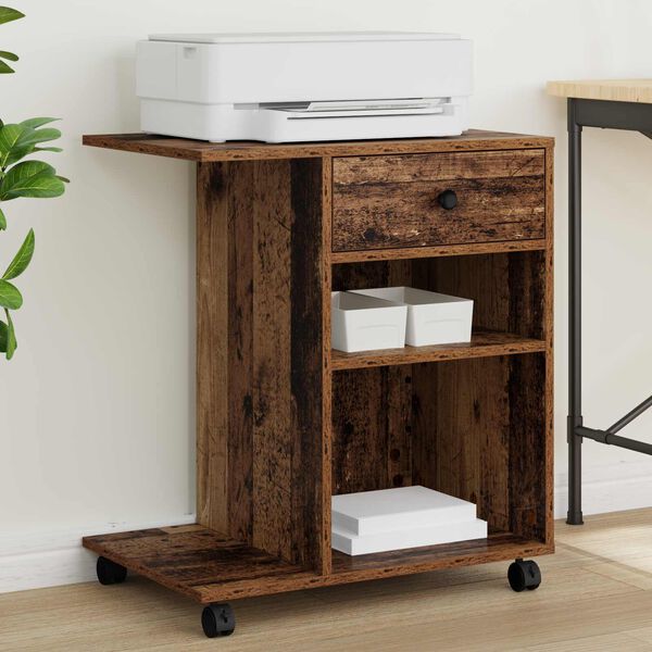 vidaXL Spausdintuvo laikiklis su stalčių Senas medis 60 x 40 x 68.5 cm