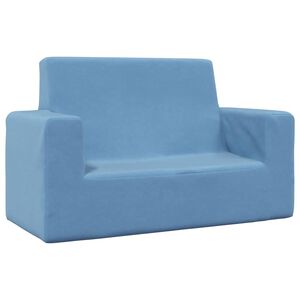 vidaXL Dvivietė vaiki&scaron;ka sofa, mėlynos spalvos, mink&scaron;tas pliu&scaron;as