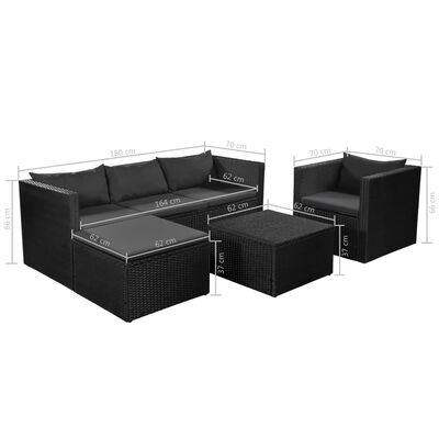 vidaXL Sodo poilsio baldų kompl., 4d., juodas ir pilkas, poliratanas