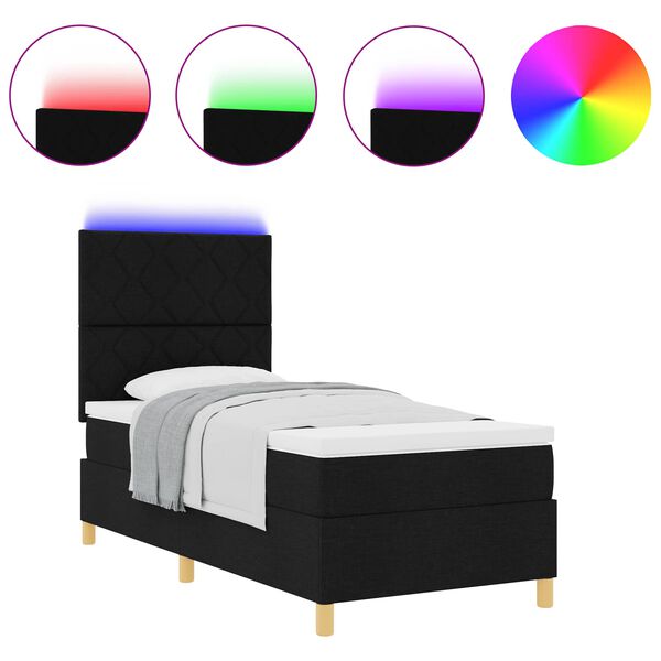 vidaXL LED Čiužinio Lova su čiužiniu Juoda 100 x 200 cm audinys