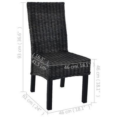 vidaXL Valgomojo kėdės, 2vnt., juodos, Kubu ratanas ir mango mediena