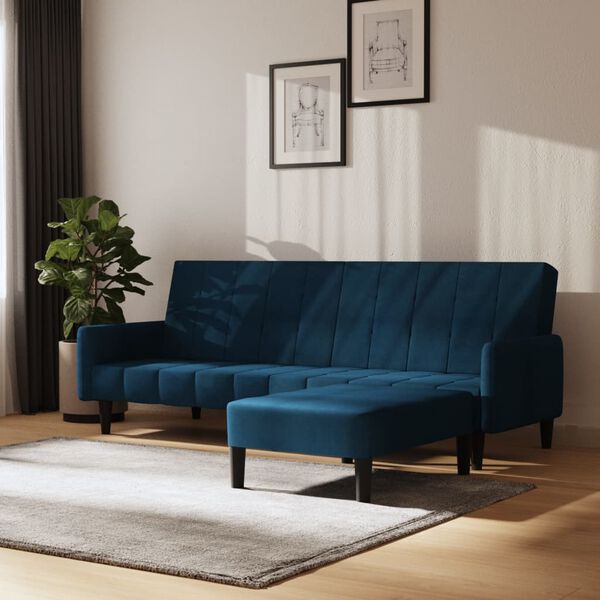 vidaXL Dvivietė sofa-lova su pakoja, mėlynos spalvos, aksomas