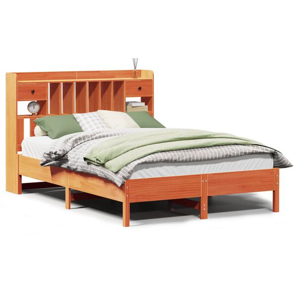 vidaXL Lova su knygų spinta be čiužinio, ruda, 150x200cm, pušis