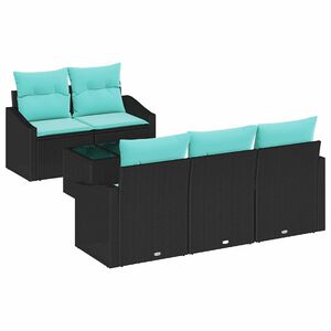vidaXL Sofos komplektas su pagalve 6 pcs Juoda ir turkio poliratanas
