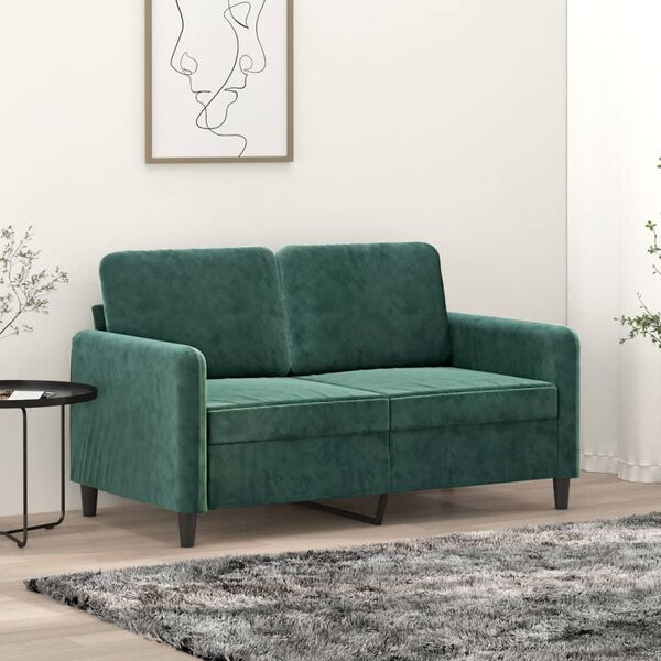 vidaXL Dvivietė sofa, tamsiai žalios spalvos, 120cm, aksomas
