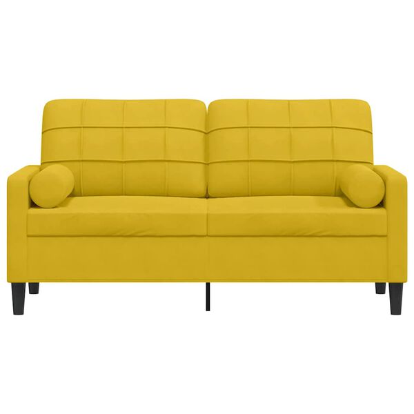 vidaXL Dvivietė sofa su pagalvėlėmis, geltonos spalvos, 140cm, aksomas