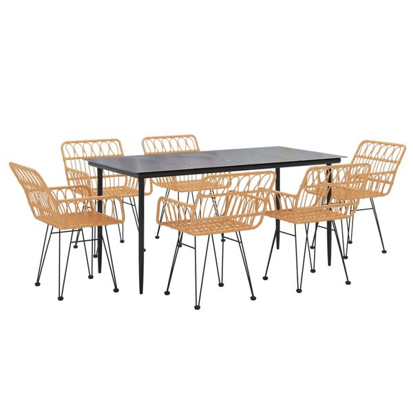 vidaXL Sodo valgomojo baldų komplektas, 7 dalių, poliratanas