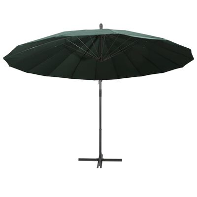 vidaXL Kabantis skėtis nuo saulės, žalias, 3m, aliuminio stulpas