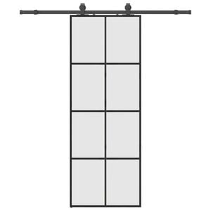 vidaXL Stumdomos durys su įrangos rinkiniu, juodas, 76x205 cm, ESG ir