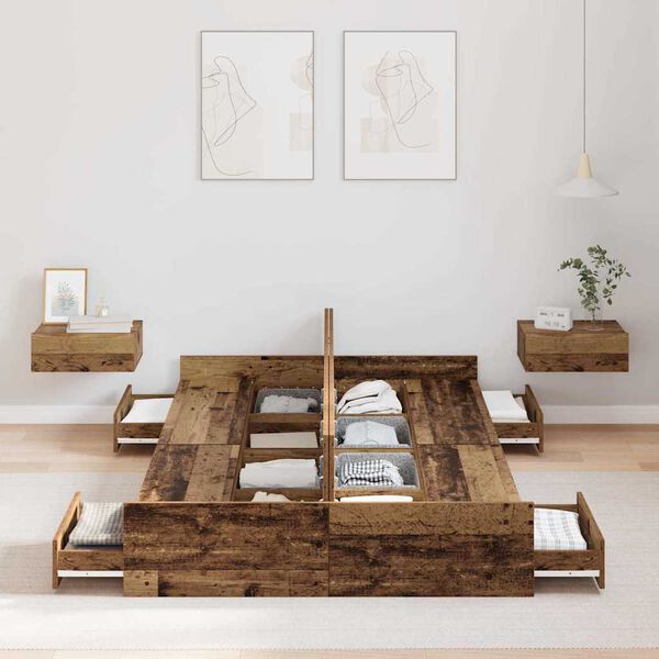 vidaXL Lova su daiktų laikymo vieta Senovinis medis 120 x 190 cm