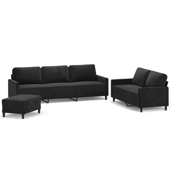 vidaXL Sofos komplektas su pagalvėlėmis, 3 dalių, juodas, aksomas