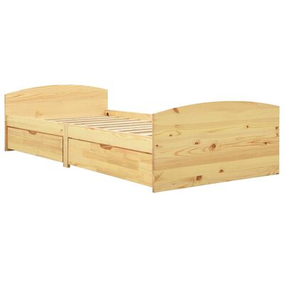 vidaXL Lovos rėmas su 2 stalčiais, 90x200cm, pušies medienos masyvas