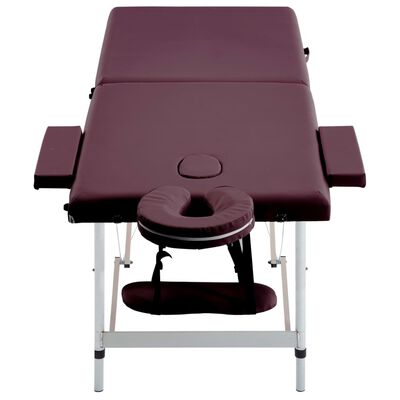 vidaXL Sulankstomas masažo stalas, vyno violetinis, aliuminis, 2 zonų
