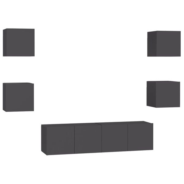 vidaXL Televizoriaus spintelių komplektas, 6 dalių, pilkas, MDP