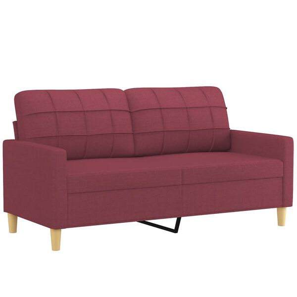 vidaXL Dvivietė sofa su pagalvėlėmis, raudonojo vyno, 140cm, audinys