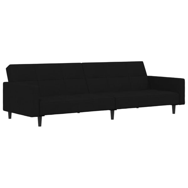 vidaXL Dvivietė sofa-lova su taburete, juoda, mikropluo&scaron;to audinys