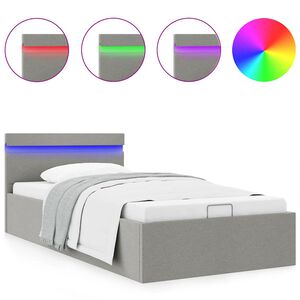 vidaXL Lovos rėmas su LED ir daiktadėže, pilkas, 90x200cm, audinys