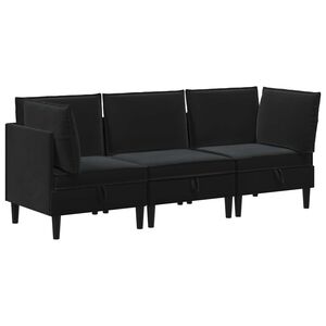 vidaXL Svetainės baldų komplektas 3 vnt. Juoda Aksomas