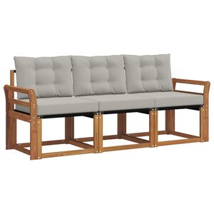 vidaXL Lauko sofos komplektas 3 pcs Natūrali ir &scaron;viesiai pilka