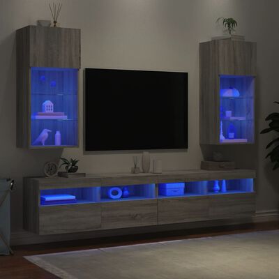 vidaXL TV spintelės su LED, 2vnt., pilkos ąžuolo, 40,5x30x90cm