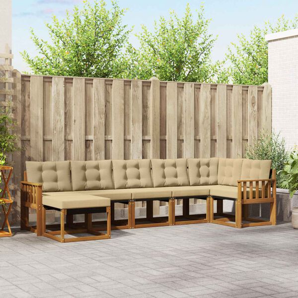 vidaXL Lauko sofos komplektas su pagalve 7 pcs Natūralus ir bežinis