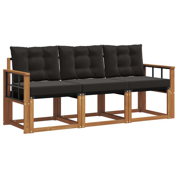 vidaXL Lauko sofos komplektas su pagalve 3 pcs Natūrali ir juoda