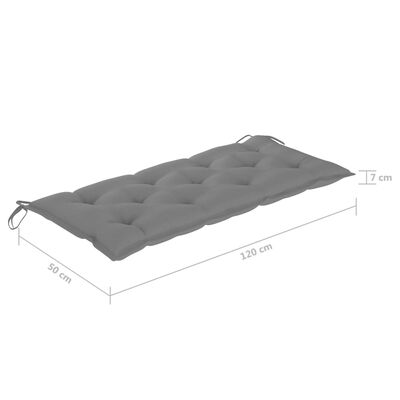 vidaXL Supamas suoliukas su pilka pagalvėle, 120cm, tikmedžio masyvas