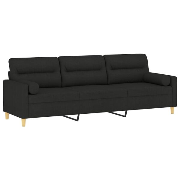 vidaXL Trivietė sofa su pagalvėmis, juoda, 210cm, audinys