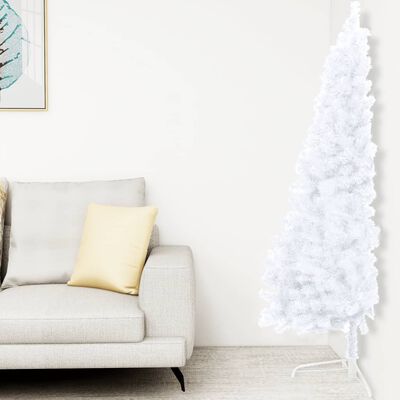 vidaXL Dirbtinė pusinė Kalėdų eglutė su stovu, balta, 180cm, PVC