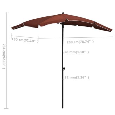 vidaXL Sodo skėtis nuo saulės su stulpu, terakota spalvos, 200x130cm