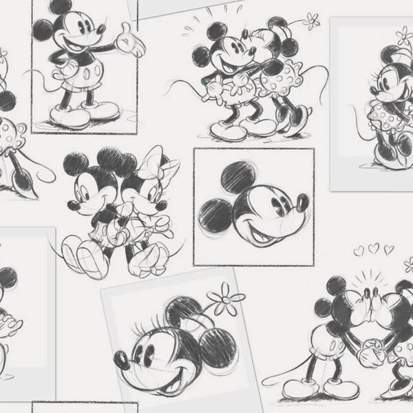 Noordwand Tapetai Kids @ Home Mickey and Minnie Sketch, juodi ir balti